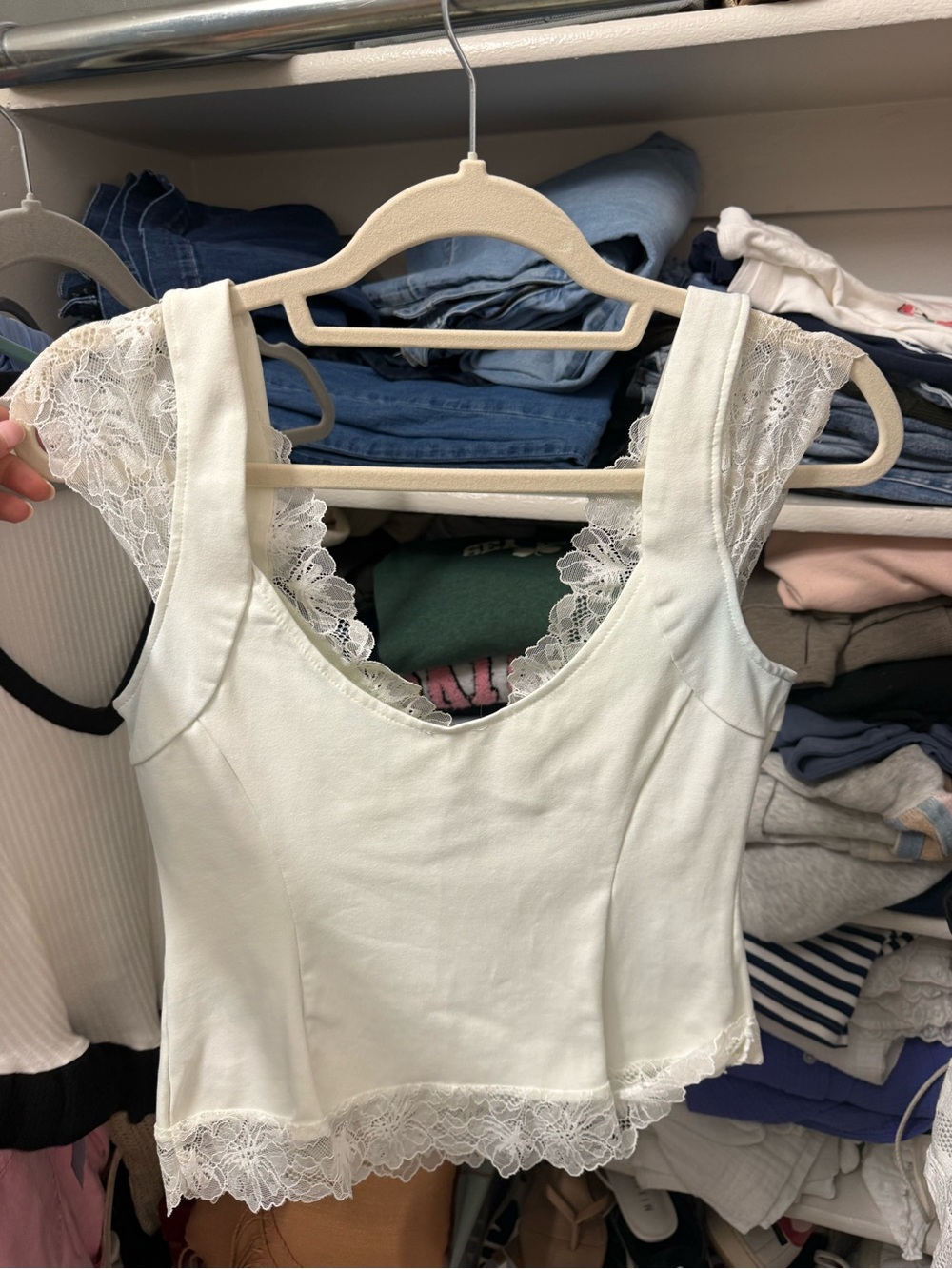 Free People White Lace-Trim Tank Top - Picture 2 of 2